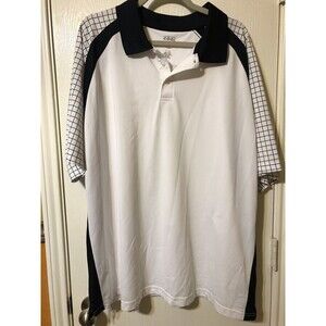 Cool 18 Performance Mens Golf Polo XXL White with Black Checked Stripes Casual